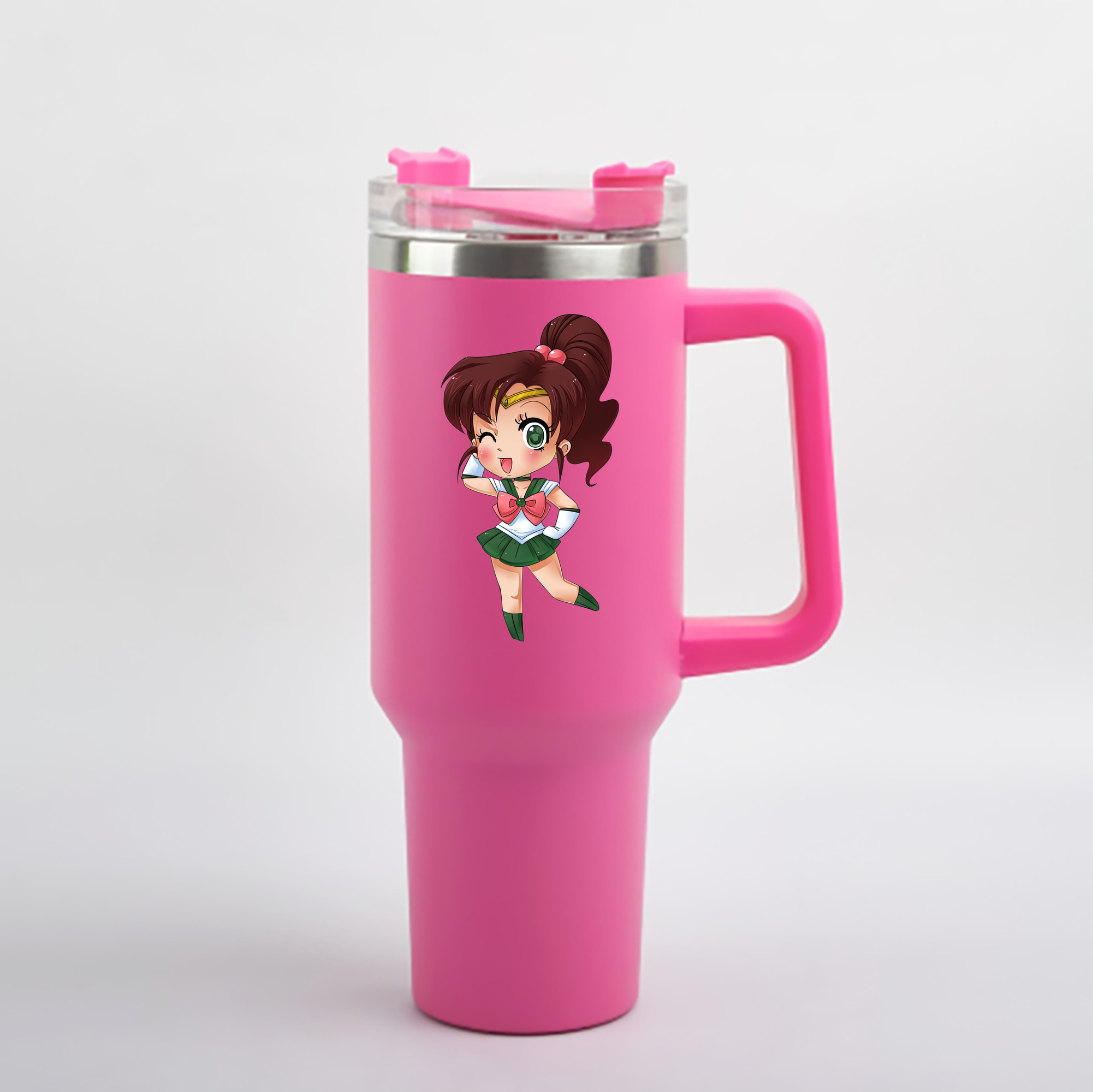 （画像用） 美少女戦士セーラームーン 木野 まこと きの まこと Sailor Moon Kino Makoto （セーラージュピター；Sailor Jupiter） 1200mL車用タンブラー - クリスタルステッカー（プラスチックストロー付き）